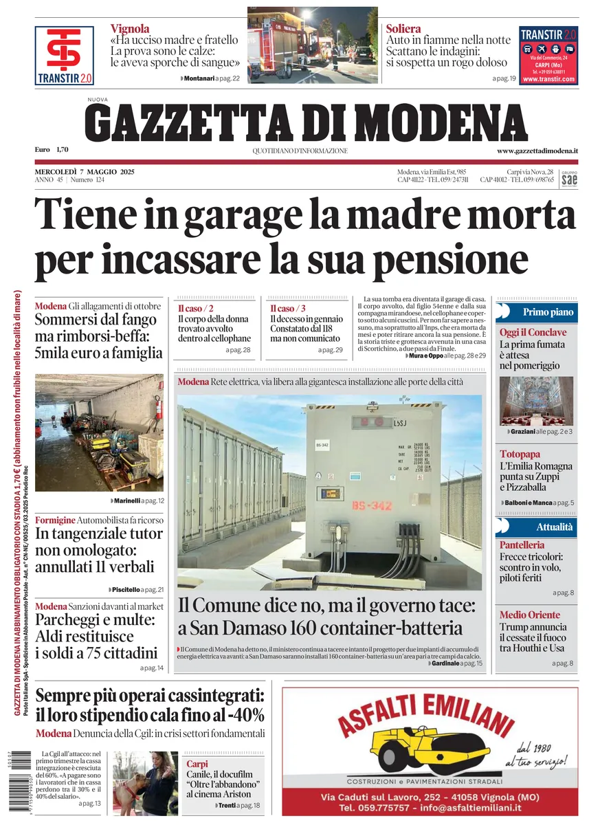 Prima-pagina-gazzetta di modena-oggi-edizione-del-2025-05-07